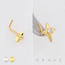DIMENSIONAL CZ NORTHERN STAR POLISH 316L SURGICAL STEEL L-SHAPE NOSE RING